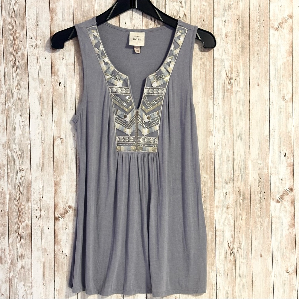Knox Rose Gray Sleeveless Embellished Sequin Oversized Boho Top Size XS
